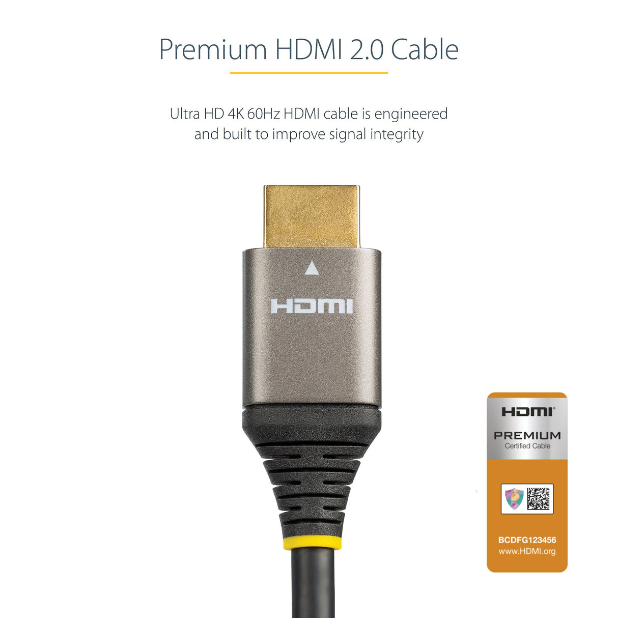 STARTECH 6ft (2m) Premium Certified HDMI 2.0 Cable - High Speed Ultra HD 4K 60Hz HDMI Cable with Ethernet - HDR10 | ARC - UHD HDMI Video Cord - For UHD Monitors | TVs | Displays - M|M (HDMMV2M) (HDMMV2M)