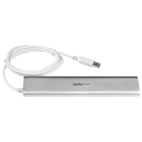 STARTECH 7 Port Compact USB 3.0 Hub with Built-in Cable - Aluminum USB Hub - Silver USB3 Hub with 20W Power Adapter (ST73007UA)
