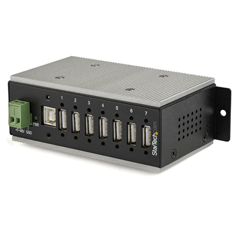 STARTECH 7-Port USB 2.0 Hub - Metal Industrial USB-A Hub with ESD & 350W Surge Protection - Extended Operating Temp -40 to 185°F - Din Rail|Wall|Desk Mountable - USB Expander Hub (HB20A7AME) (HB20A7AME)
