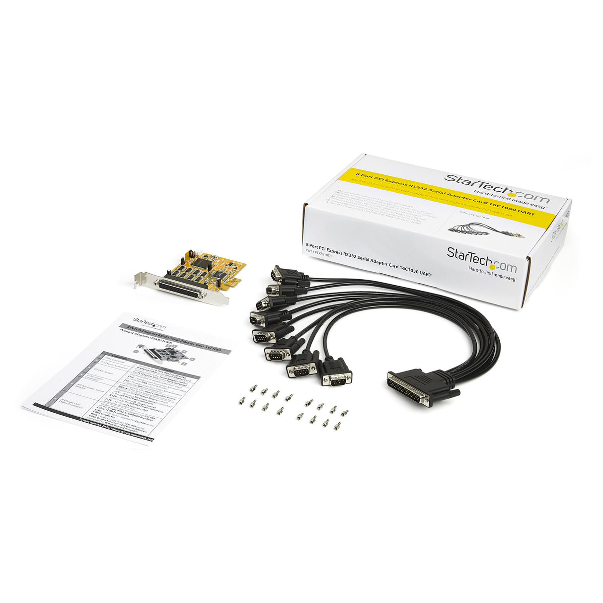 STARTECH 8-Port PCI Express RS232 Serial Adapter Card - PCIe RS232 Serial Card - 16C1050 UART - Multiport Serial DB9 Controller|Expansion Card - 15kV ESD Protection | Windows & Linux (PEX8S1050) (PEX8S1050)