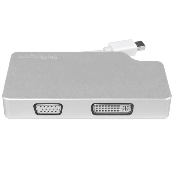 STARTECH Aluminum Travel A|V Adapter: 3-in-1 Mini DisplayPort to VGA | DVI or HDMI - mDP Adapter - 4K (MDPVGDVHD4K)