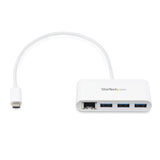 StarTech.com 3-Port USB-C Hub with Gigabit Ethernet - USB-C to 3x USB-A - USB 3.0 Hub - White~3-Port USB-C Hub with Gigabit Ethernet - USB-C to 3x USB-A - USB 3.0 Hub - 5Gbps - White
