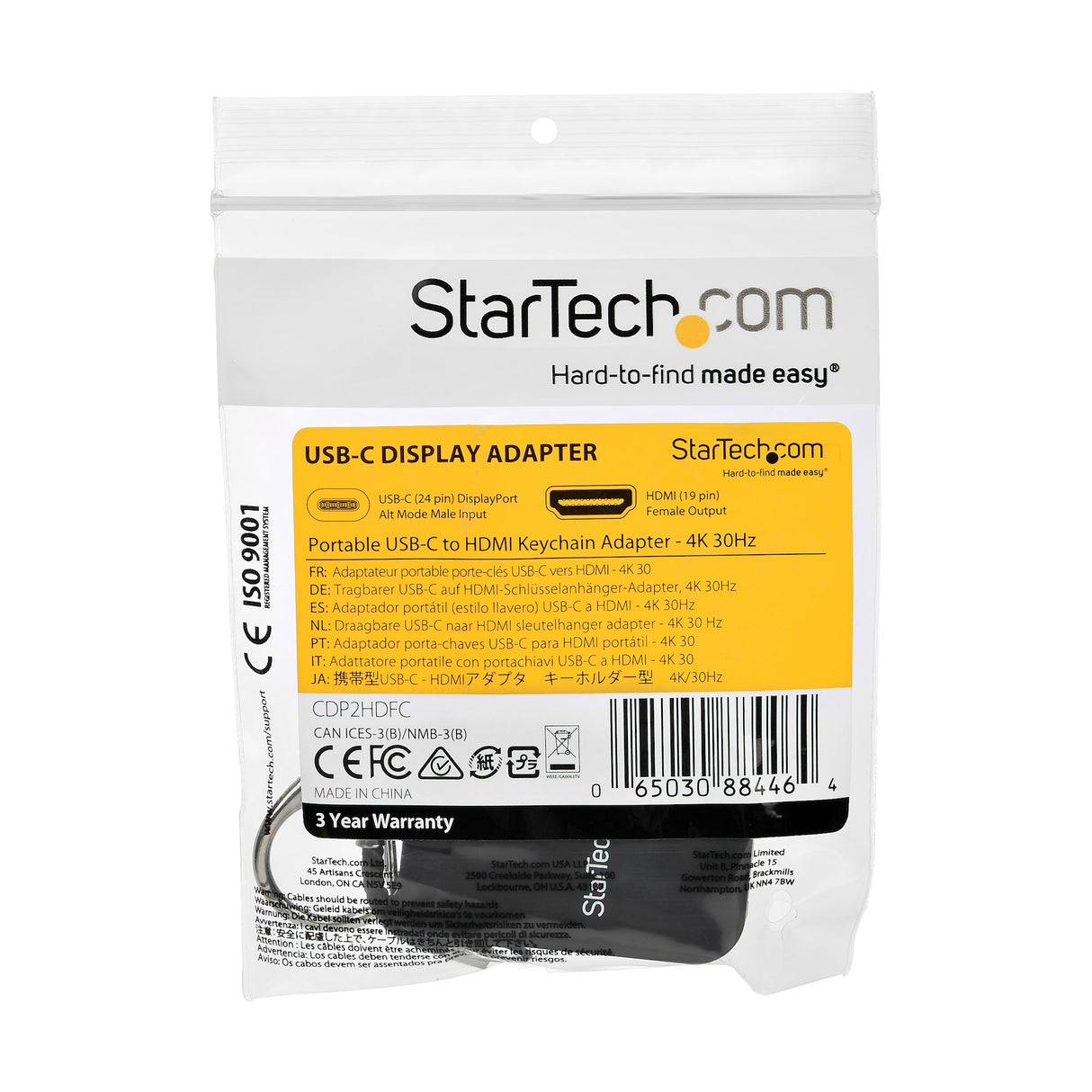 STARTECH Compact USB C to HDMI Adapter - 4K 30Hz USB Type-C to HDMI Video Display Converter with Keychain Ring - USB-C DP Alt Mode to HDMI Monitor Dongle - Thunderbolt 3 Compatible (CDP2HDFC) (CDP2HDFC)