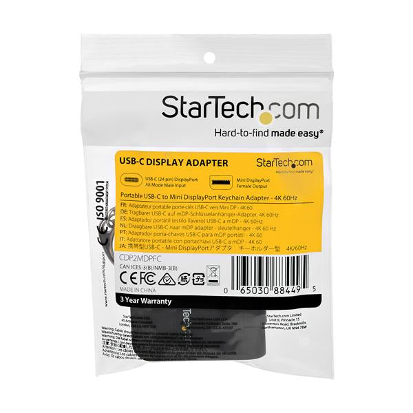 STARTECH Compact USB C to Mini DisplayPort Adapter - 8K 60Hz|4K USB-C to mDP 1.4 Video Converter w|Keychain Ring - USB Type-C DP Alt Mode (HBR3 HDR DSC) to mDP Monitor - TB3 Compatible (CDP2MDPFC) (CDP2MDPFC)