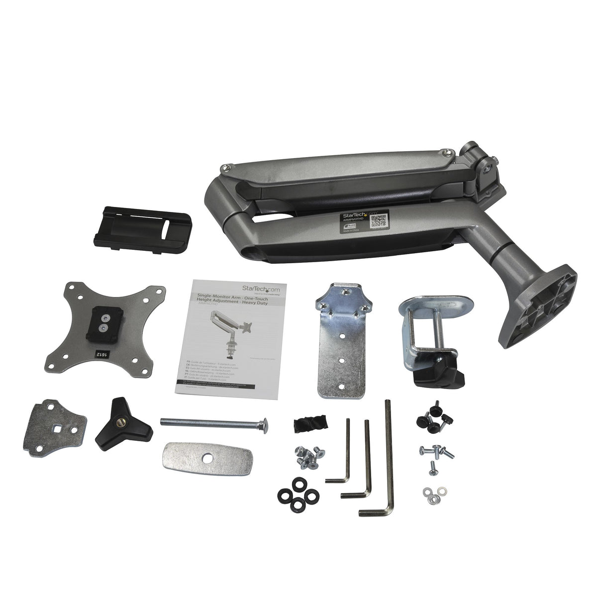 STARTECH Desk Mount Monitor Arm - Heavy Duty Ergonomic VESA Monitor Arm - Single Display up to 9kg - Full Motion | Height Adjustable | Articulating - Aluminum - C-Clamp|Grommet - Silver (ARMPIVOTHD) (ARMPIVOTHD)