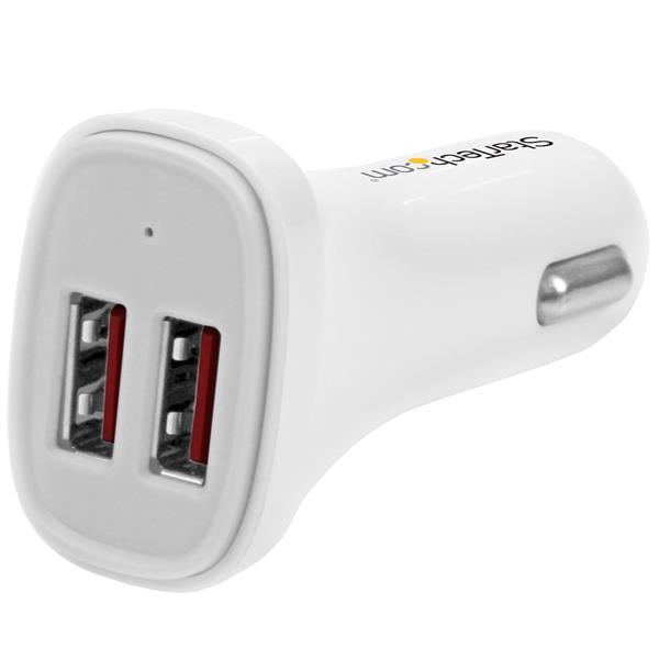 STARTECH Dual Port USB Car Charger - High Power 24W|4.8A - White- 2-Port USB Car Charger - Charge two tablets at once (USB2PCARWHS)