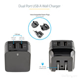 STARTECH Dual Port USB Wall Charger | High Power 17 Watt | 3.4 Amp (1A & 2.4A) | Travel Charger (International) 110V|220V (USB2PACBK)