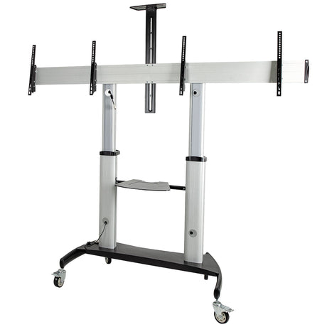 STARTECH Dual TV Cart for 37-60in VESA TVs up to 110lb|50kg each - Height Adjustable TV Mount | Mobile Display Cart w| Equipment Shelves - Rolling TV Cart on Wheels - Rolling TV Stand (STNDMTVDUO) (STNDMTVDUO)