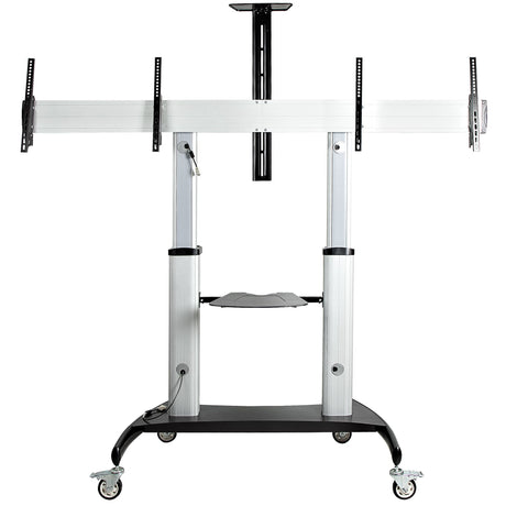 STARTECH Dual TV Cart for 37-60in VESA TVs up to 110lb|50kg each - Height Adjustable TV Mount | Mobile Display Cart w| Equipment Shelves - Rolling TV Cart on Wheels - Rolling TV Stand (STNDMTVDUO) (STNDMTVDUO)