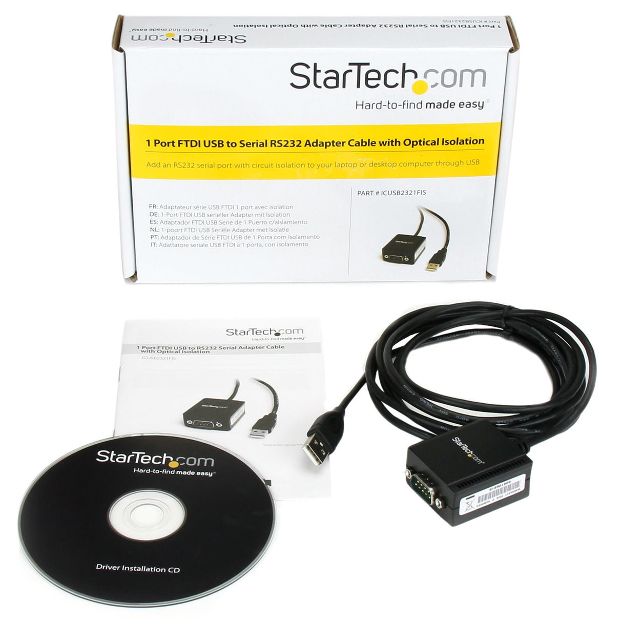 STARTECH FTDI USB to Serial Adapter DB9 with Optical Isolation - USB to Serial RS232 Adapter - FTDI USB Serial Adapter - 1-Port (ICUSB2321FIS)