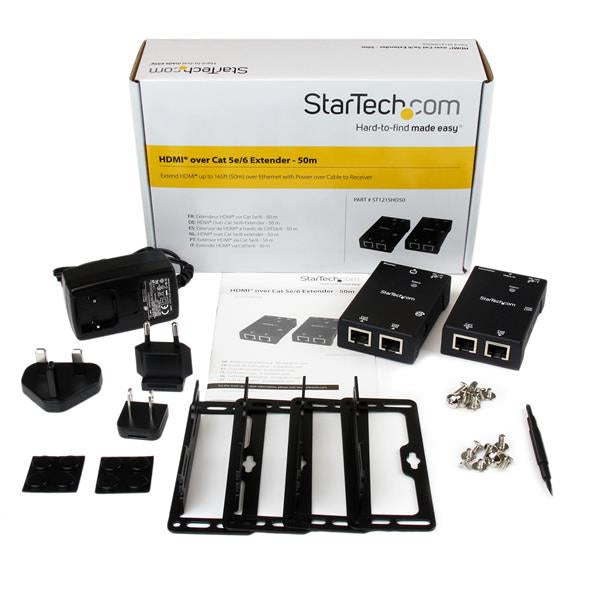 STARTECH HDMI Over CAT5e | CAT6 Extender with Power Over Cable - 165 ft (50m) HDMI Video|Audio Over Dual Ethernet Cable Extender (ST121SHD50) (ST121SHD50)