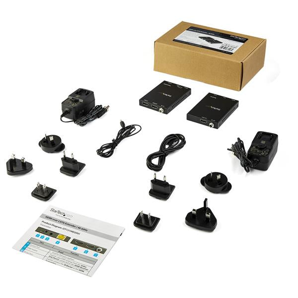 STARTECH HDMI over CAT6 Extender Kit - 4K 60Hz - HDMI Balun Kit - Signal up to 165 ft | 50m - HDR - 4:4:4 - 7.1 Audio Support (ST121HD20V) (ST121HD20V)