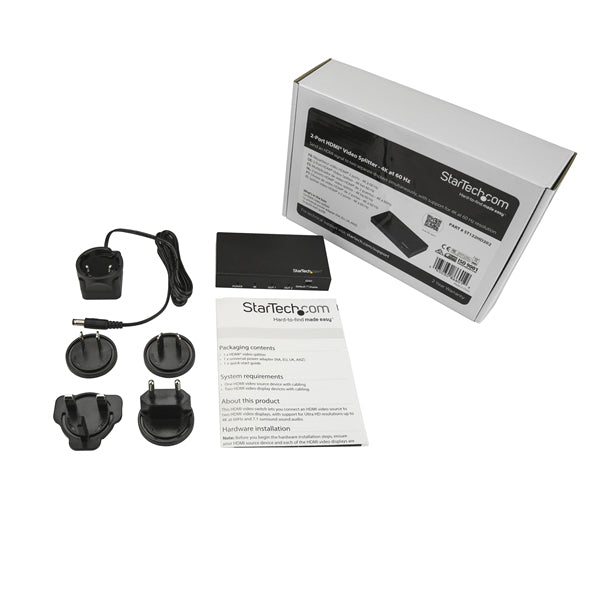 STARTECH HDMI Splitter - 2-Port - 4K 60Hz - HDMI Splitter 1 In 2 Out - 2 Way HDMI Splitter - HDMI Port Splitter (ST122HD202) (ST122HD202)