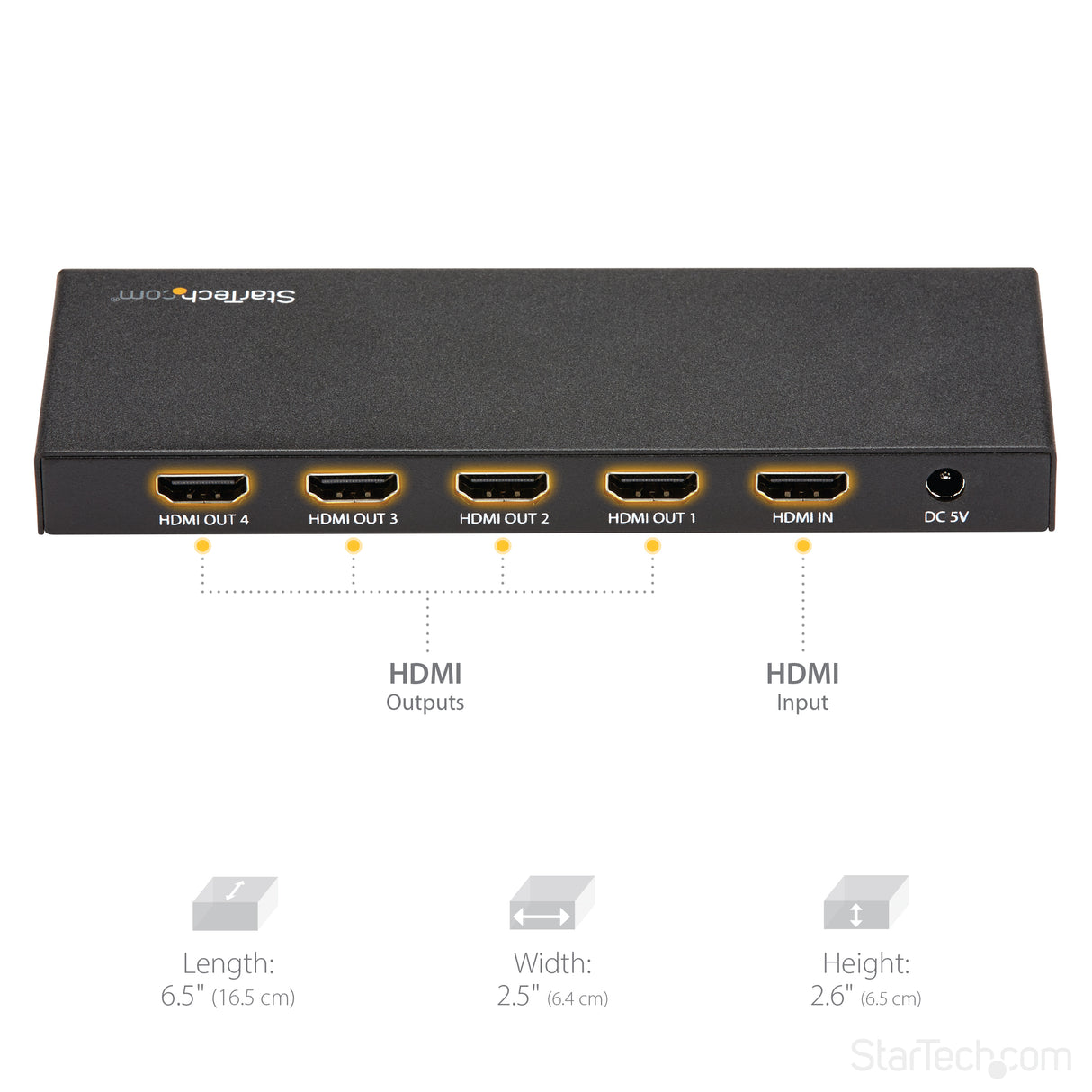 STARTECH HDMI Splitter - 4-Port - 4K 60Hz - HDMI Splitter 1 In 4 Out - 4 Way HDMI Splitter - HDMI Port Splitter (ST124HD202) (ST124HD202)
