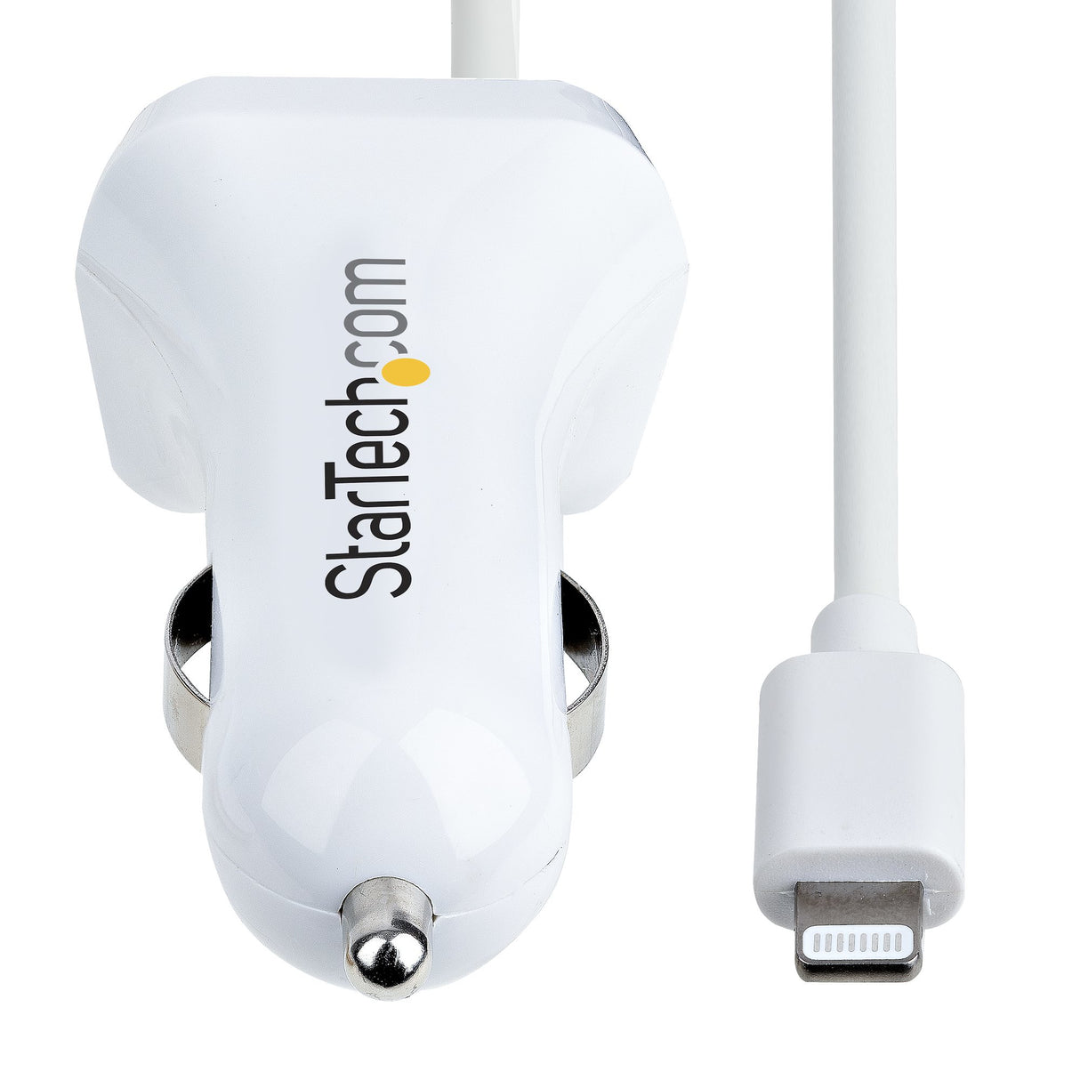STARTECH Lightning Car Charger with Coiled Cable | 1m Coiled Lightning Cable | 12W | White | 2 Port USB Car Charger Adapter for Phones and Tablets | Dual Device In Car iPhone Charger (USBLT2PCARW2) (USBLT2PCARW2)