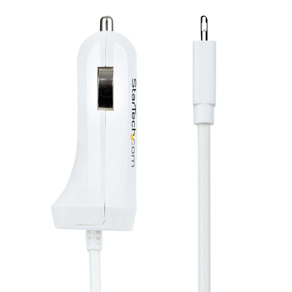 STARTECH Lightning Car Charger with Coiled Cable | 1m Coiled Lightning Cable | 12W | White | 2 Port USB Car Charger Adapter for Phones and Tablets | Dual Device In Car iPhone Charger (USBLT2PCARW2) (USBLT2PCARW2)