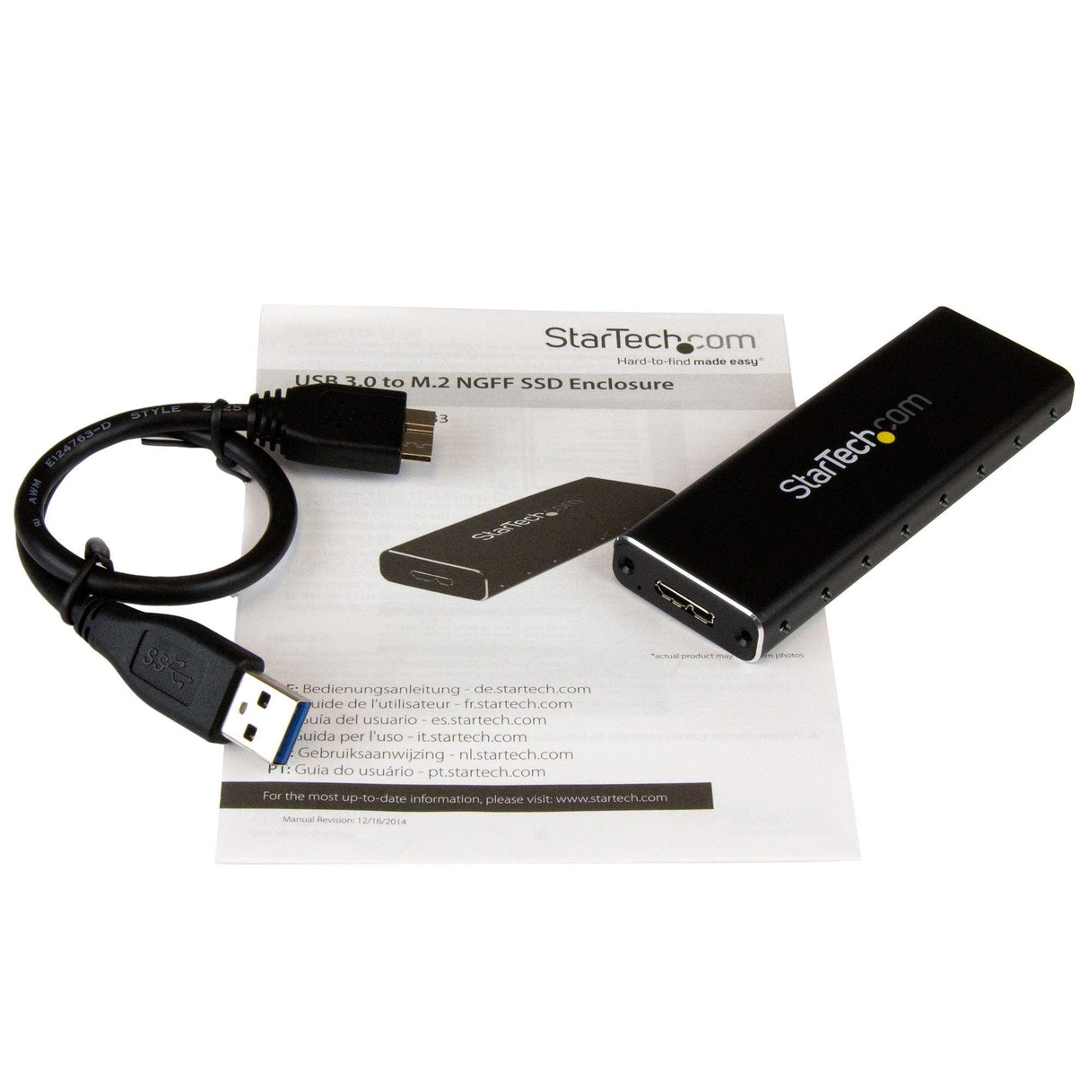 STARTECH M.2 SSD Aluminum Enclosure to USB 3.0 (5Gbps) with UASP - Black - M.2 NGFF SATA with B Key & B+M Key - External M.2 Portable Enclosure - Not Compatible with NVMe | AHCI (SM2NGFFMBU33) (SM2NGFFMBU33)