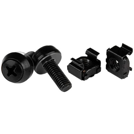 STARTECH M6 x 12mm Screws and Cage Nuts - 50 Pack - M6 Mounting Screws and Cage Nuts for Server Rack and Cabinet - Black (CABSCREWM6B)