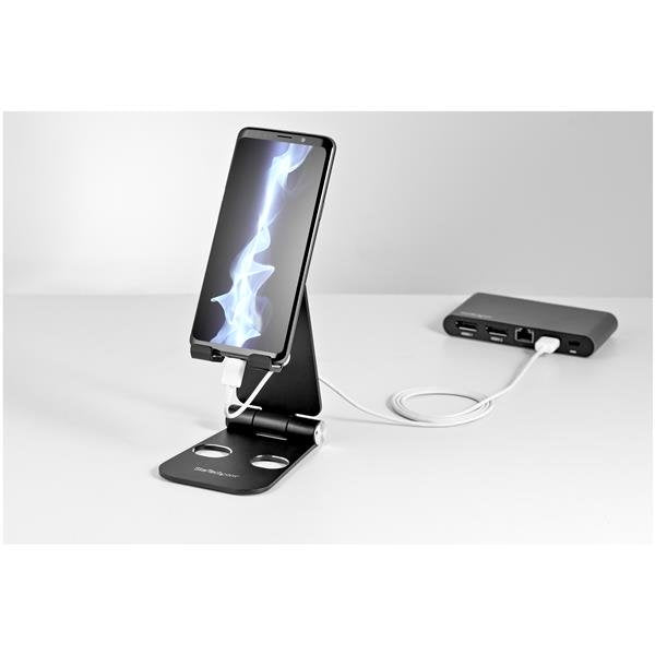 STARTECH Phone and Tablet Stand - Foldable Universal Mobile Device Holder for Smartphones & Tablets - Adjustable Multi-Angle Ergonomic Cell Phone Stand for Desk - Portable - Black (USPTLSTNDB) (USPTLSTNDB)