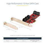 STARTECH SATA PCIe Card - 10 Port PCIe SATA Expansion Card - 6Gbps - Low|Full Profile - Stacked SATA Connectors - ASM1062 Non-Raid - PCI Express to SATA Converter|Adapter (10P6G-PCIE-SATA-CARD) (10P6G-PCIE-SATA-CARD)