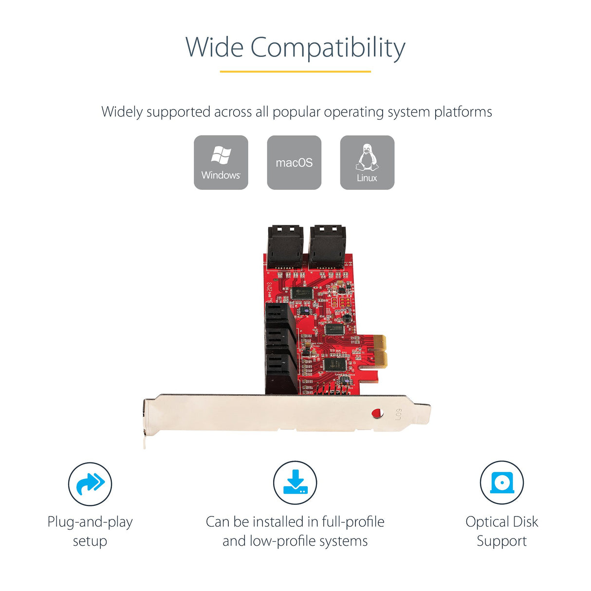 STARTECH SATA PCIe Card - 10 Port PCIe SATA Expansion Card - 6Gbps - Low|Full Profile - Stacked SATA Connectors - ASM1062 Non-Raid - PCI Express to SATA Converter|Adapter (10P6G-PCIE-SATA-CARD) (10P6G-PCIE-SATA-CARD)