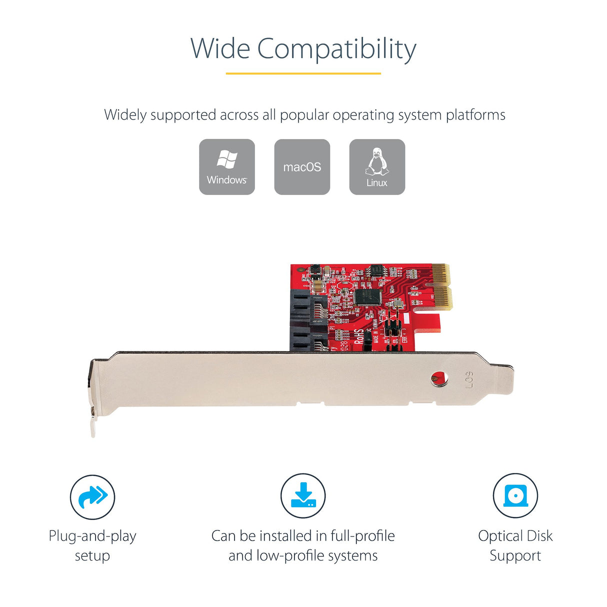 STARTECH SATA PCIe Card - 2 Port PCIe SATA Expansion Card - 6Gbps - Full|Low Profile - PCI Express to SATA Adapter|Controller - ASM1062R SATA RAID - PCIe to SATA Converter (2P6GR-PCIE-SATA-CARD) (2P6GR-PCIE-SATA-CARD)