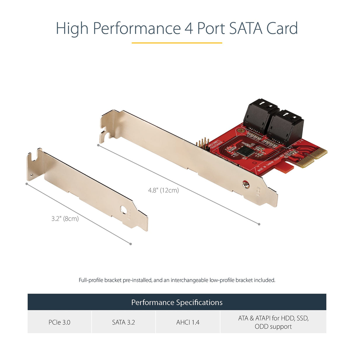 STARTECH SATA PCIe Card - 4 Port PCIe SATA Expansion Card - 6Gbps - Low Profile Bracket - Stacked SATA Connectors - ASM1164 Non-Raid - PCI Express to SATA Converter (4P6G-PCIE-SATA-CARD) (4P6G-PCIE-SATA-CARD)