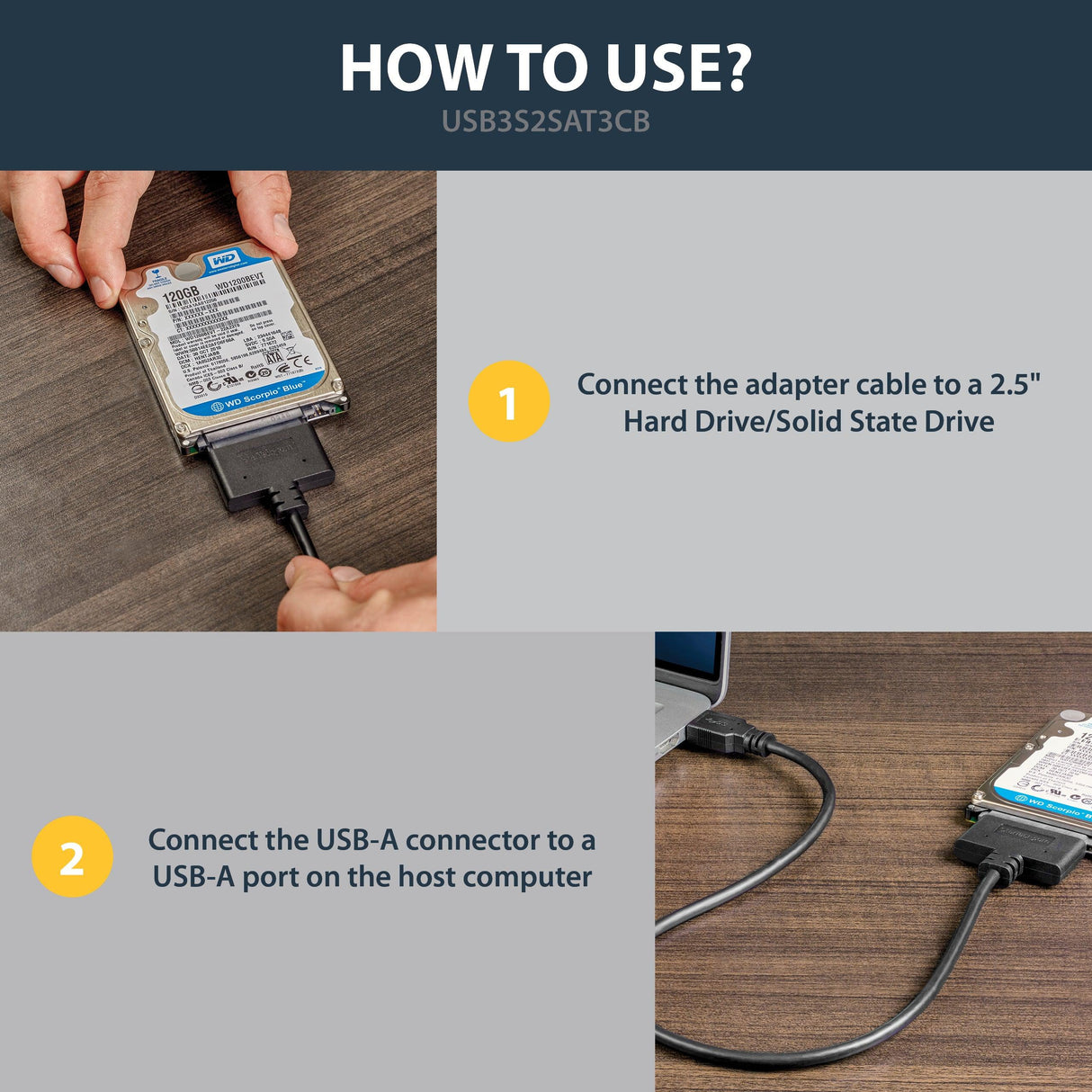 STARTECH SATA to USB Cable - USB 3.0 to 2.5” SATA III Hard Drive Adapter - External Converter for SSD|HDD Data Transfer (USB3S2SAT3CB) (USB3S2SAT3CB)