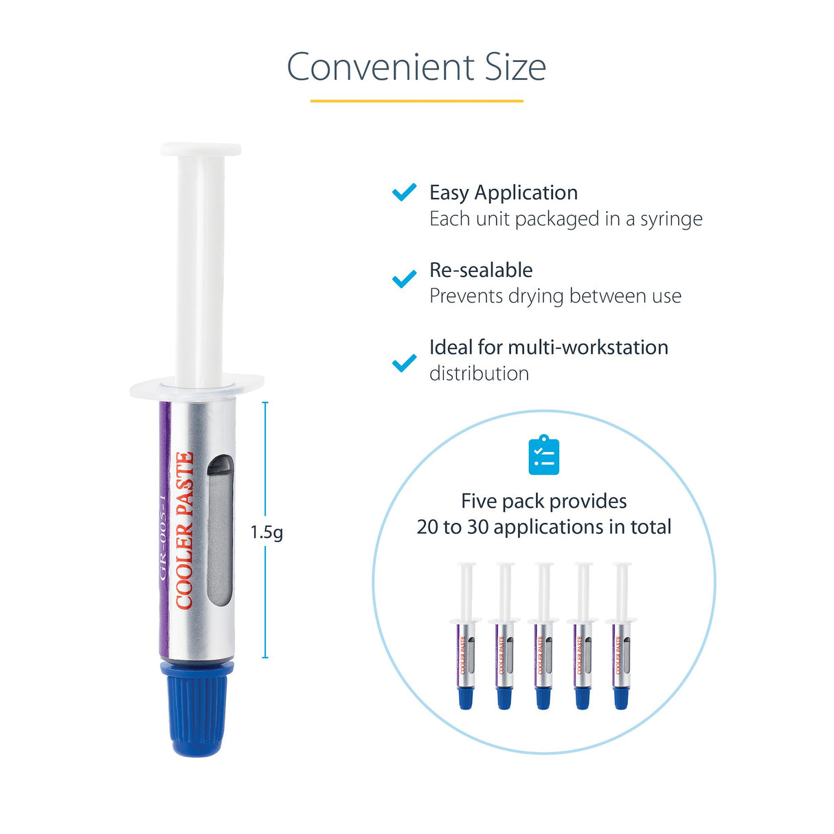 STARTECH Thermal Paste | Metal Oxide Compound | Pack of 5 Re-sealable Syringes (1.5g | each) | CPU|GPU Thermal Grease Paste (SILV5-THERMAL-PASTE) (SILV5-THERMAL-PASTE)