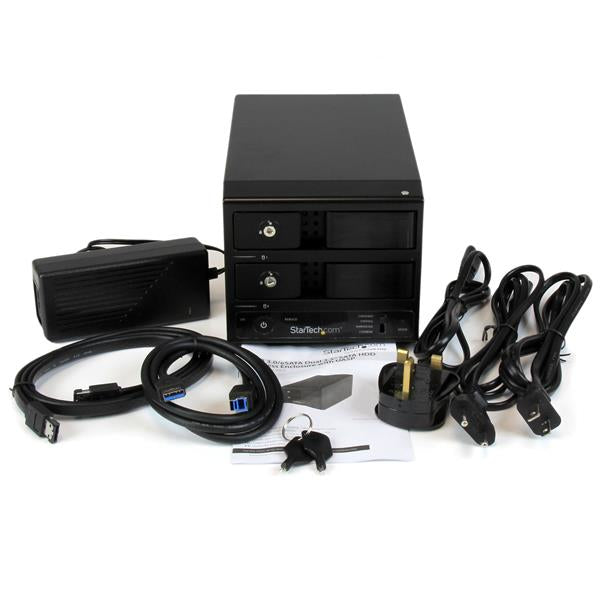 STARTECH USB 3.0 | eSATA Dual-Bay Trayless 3.5” SATA III Hard Drive Enclosure with UASP | 2-Bay SATA 6 Gbps Hot-Swap HDD Enclosure (S352BU33RER)