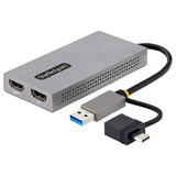 STARTECH USB 3.0 or USB-C to Dual HDMI Adapter for Windows & macOS | 2x HDMI Displays (1x 4K30Hz | 1x 1080p) | Integrated USB-A to C Dongle | 4in|11cm Cable (107B-USB-HDMI) (107B-USB-HDMI)