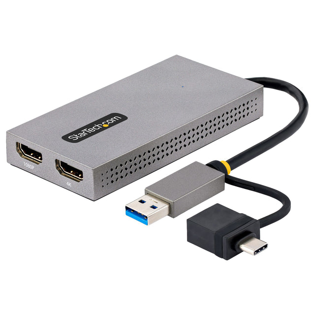 STARTECH USB 3.0 or USB-C to Dual HDMI Adapter for Windows & macOS | 2x HDMI Displays (1x 4K30Hz | 1x 1080p) | Integrated USB-A to C Dongle | 4in|11cm Cable (107B-USB-HDMI) (107B-USB-HDMI)
