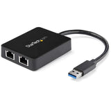 STARTECH USB 3.0 to Dual Port Gigabit Ethernet Adapter NIC w| USB Port - USB 3 Gigabit LAN Network Adapter - 10|100|100 (USB32000SPT)