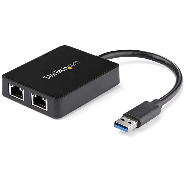 STARTECH USB 3.0 to Dual Port Gigabit Ethernet Adapter NIC w| USB Port - USB 3 Gigabit LAN Network Adapter - 10|100|100 (USB32000SPT)