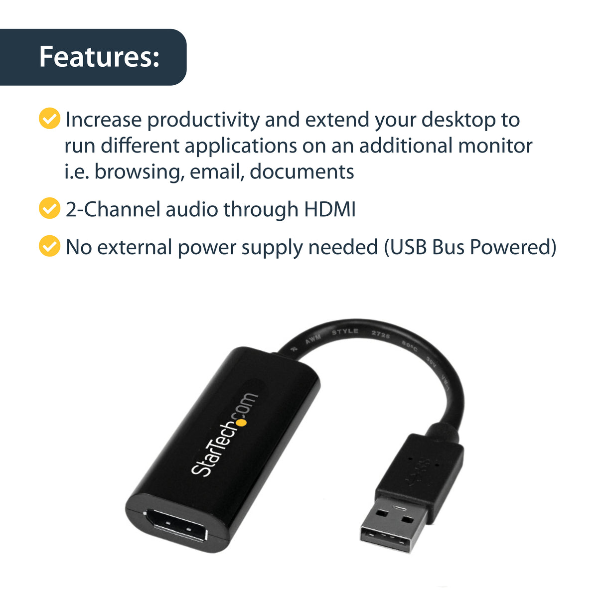 STARTECH USB 3.0 to HDMI Adapter - 1080p (1920x1200) - Slim|Compact USB Type-A to HDMI Display Adapter Converter for Monitor - External Video & Graphics Card - Black | Windows Only (USB32HDES) (USB32HDES)