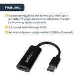 STARTECH USB 3.0 to HDMI Adapter - 1080p (1920x1200) - Slim|Compact USB Type-A to HDMI Display Adapter Converter for Monitor - External Video & Graphics Card - Black | Windows Only (USB32HDES) (USB32HDES)