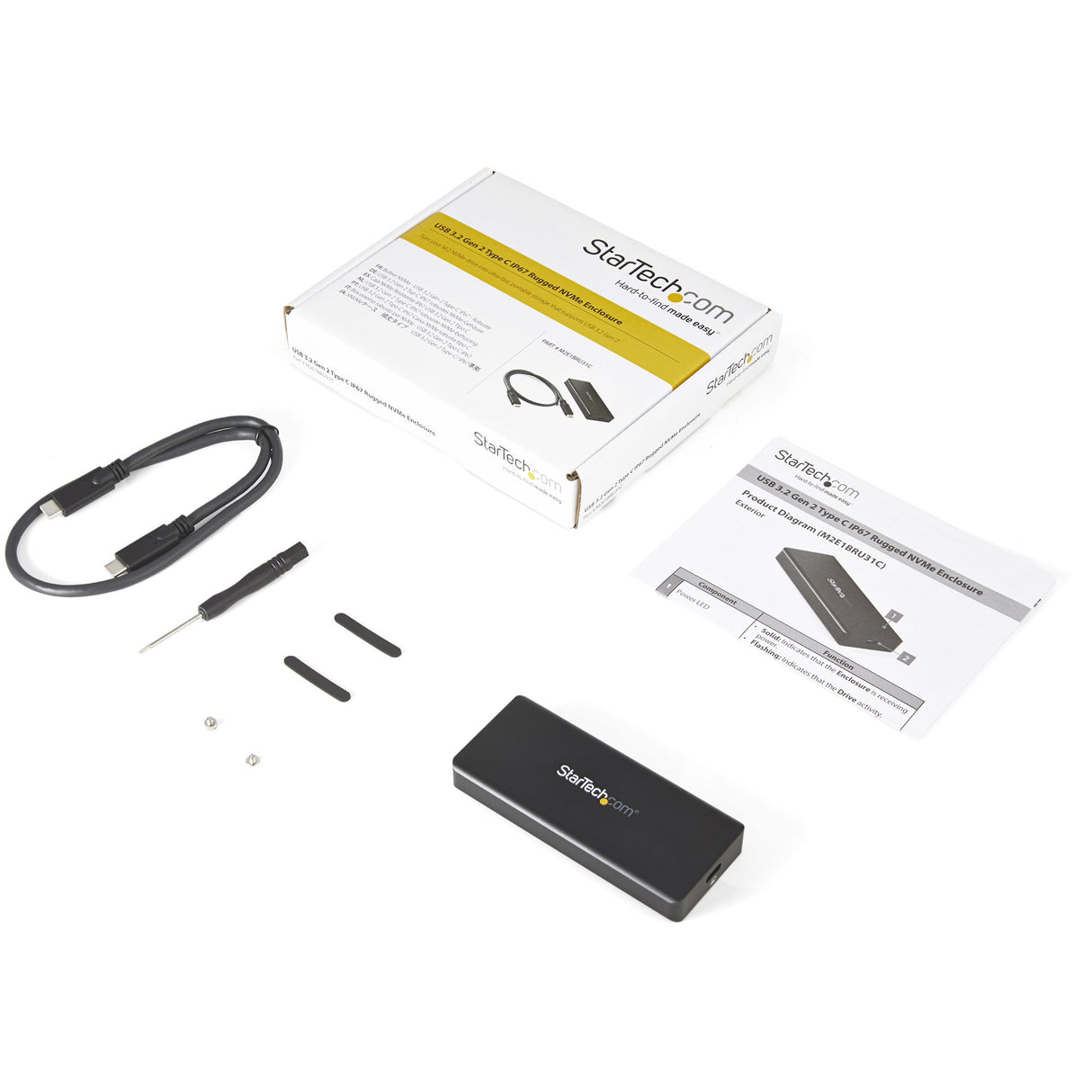 STARTECH USB-C 10Gbps M.2 NVMe PCIe SSD Enclosure - Rugged Aluminum External M.2 PCIe M-Key Case IP67 Rated - 1GB|s Read|Write - Supports 2230|2242|2260|2280 - TB3 Compatible - Mac|PC (M2E1BRU31C) (M2E1BRU31C)