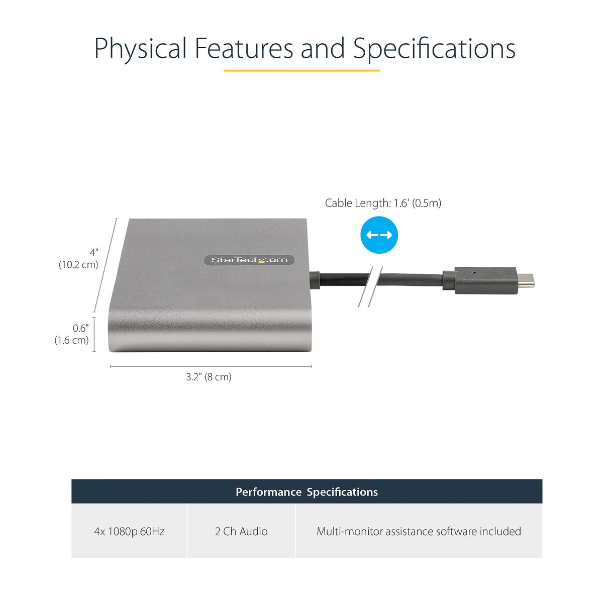 STARTECH USB C to 4 HDMI Adapter - External Video & Graphics Card - USB Type-C to Quad HDMI Display Adapter Dongle - 1080p 60Hz - Multi Monitor Video Converter | Windows Only (USBC2HD4) (USBC2HD4)