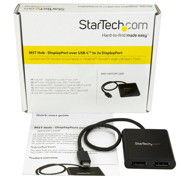 STARTECH USB-C to Dual DisplayPort 1.2 Adapter | USB Type-C Multi-Monitor MST Hub | Dual 4K 30Hz|1080p 60Hz DP Laptop Display Extender | Splitter | Extra-Long Built-In Cable | Windows (MSTCDP122DP) (MSTCDP122DP)