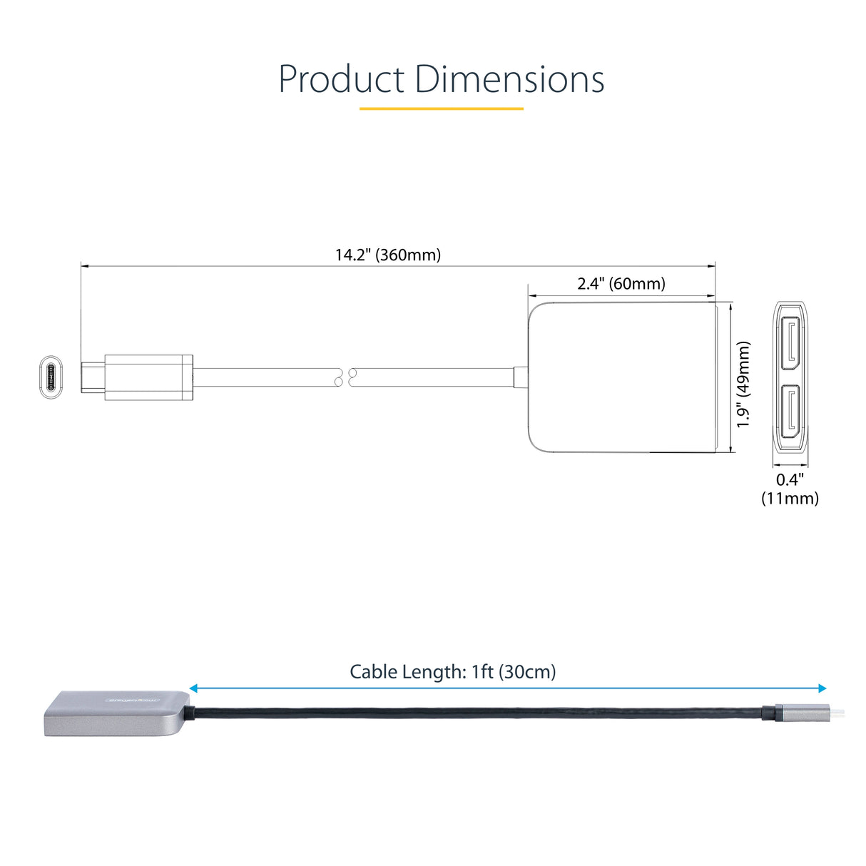 STARTECH USB-C to Dual Displayport 1.4 Adapter | USB Type-C Muliti-Monitor MST Hub | Dual 5K 60Hz DP Laptop Display Extender | Splitter | HDR | Extra-Long Built-In Cable | Windows Only (MST14CD122DP) (MST14CD122DP)