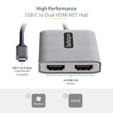 STARTECH USB-C to Dual HDMI MST HUB - Dual HDMI 4K 60Hz - USB Type C Multi Monitor Adapter for Laptop w| 1ft|30cm cable - DP 1.4 Multi-Stream Transport Hub - USB-C to HDMI Splitter (MST14CD122HD) (MST14CD122HD)