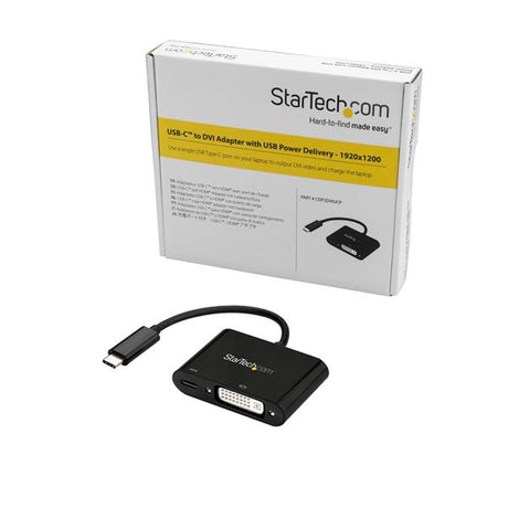 STARTECH USB C to DVI Adapter with Power Delivery - 1080p USB Type-C to DVI-D Single Link Video Display Converter w| Charging - 60W PD Pass-Through - Thunderbolt 3 Compatible - Black (CDP2DVIUCP) (CDP2DVIUCP)