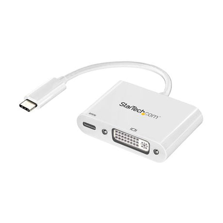 STARTECH USB C to DVI Adapter with Power Delivery - 1080p USB Type-C to DVI-D Single Link Video Display Converter w| Charging - 60W PD Pass-Through - Thunderbolt 3 Compatible - White (CDP2DVIUCPW) (CDP2DVIUCPW)