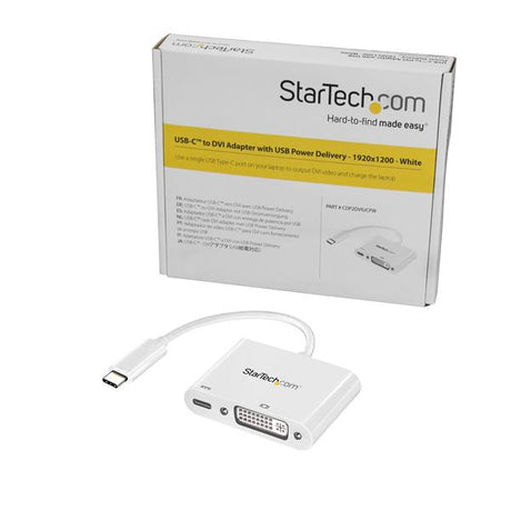 STARTECH USB C to DVI Adapter with Power Delivery - 1080p USB Type-C to DVI-D Single Link Video Display Converter w| Charging - 60W PD Pass-Through - Thunderbolt 3 Compatible - White (CDP2DVIUCPW) (CDP2DVIUCPW)