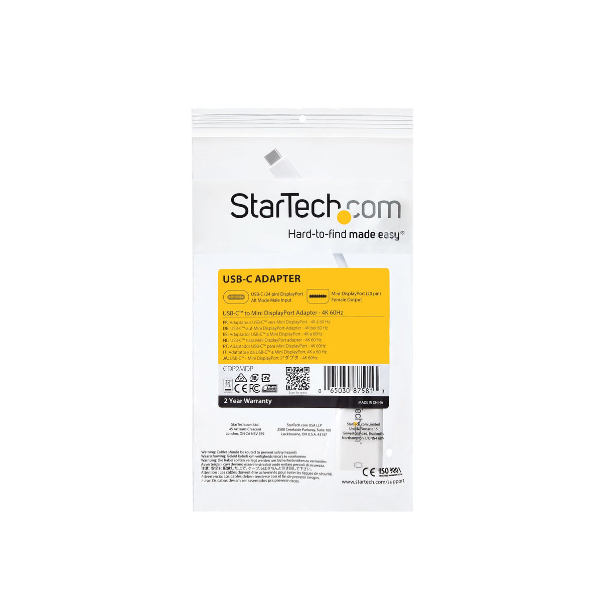 STARTECH USB-C to Mini DisplayPort Adapter - 4K 60Hz - White - USB 3.1 Type-C to Mini DP Adapter - Type-C to Mini DP Converter (CDP2MDP) (CDP2MDP)