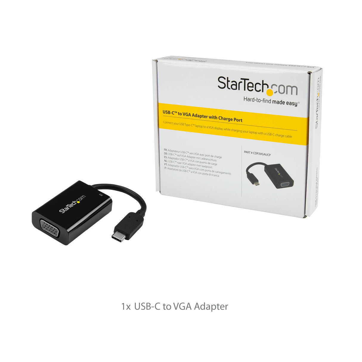 STARTECH USB C to VGA Adapter with Power Delivery - 1080p USB Type-C to VGA Monitor Video Converter w| Charging - 60W PD Pass-Through - Thunderbolt 3 Compatible - Black (CDP2VGAUCP) (CDP2VGAUCP)