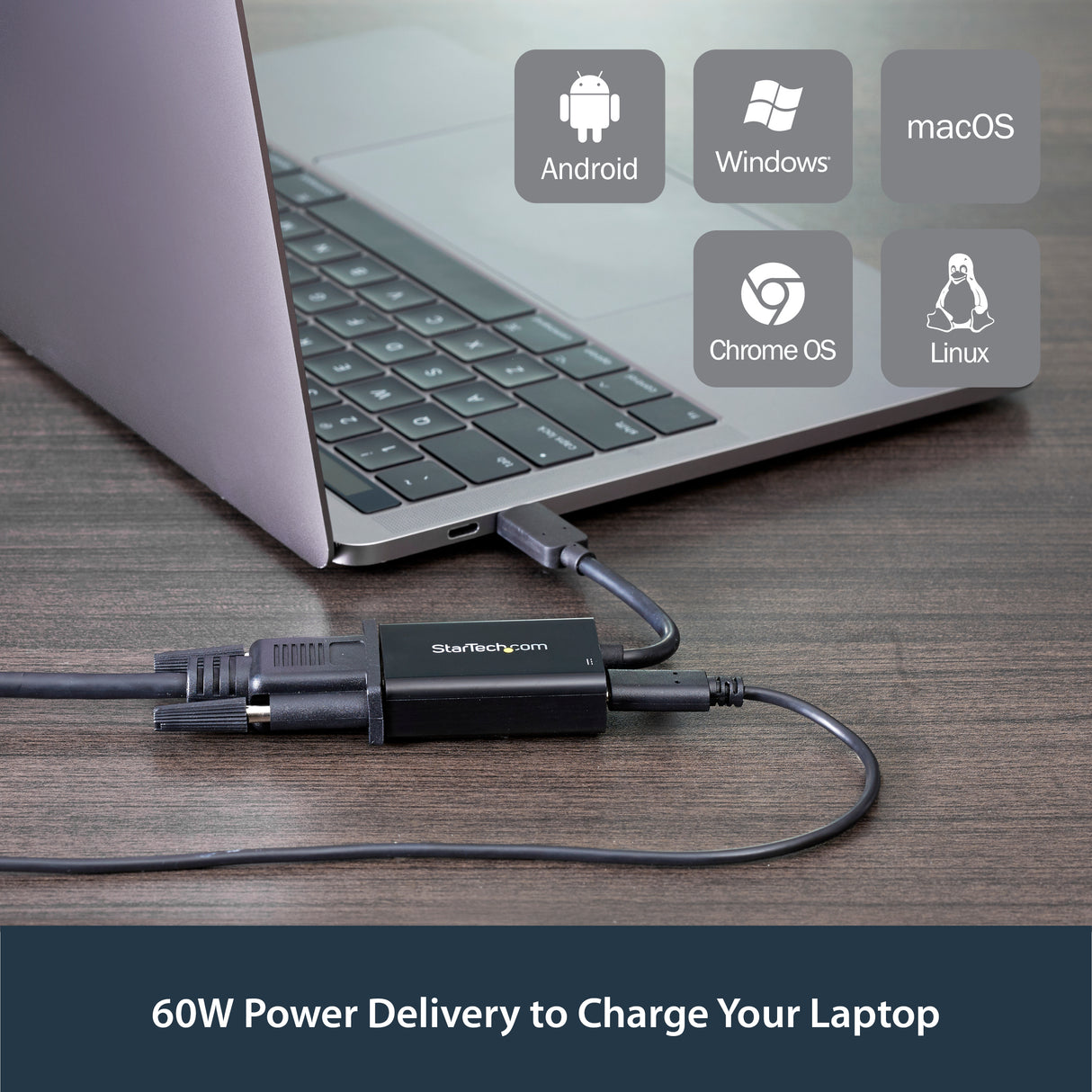 STARTECH USB C to VGA Adapter with Power Delivery - 1080p USB Type-C to VGA Monitor Video Converter w| Charging - 60W PD Pass-Through - Thunderbolt 3 Compatible - Black (CDP2VGAUCP) (CDP2VGAUCP)