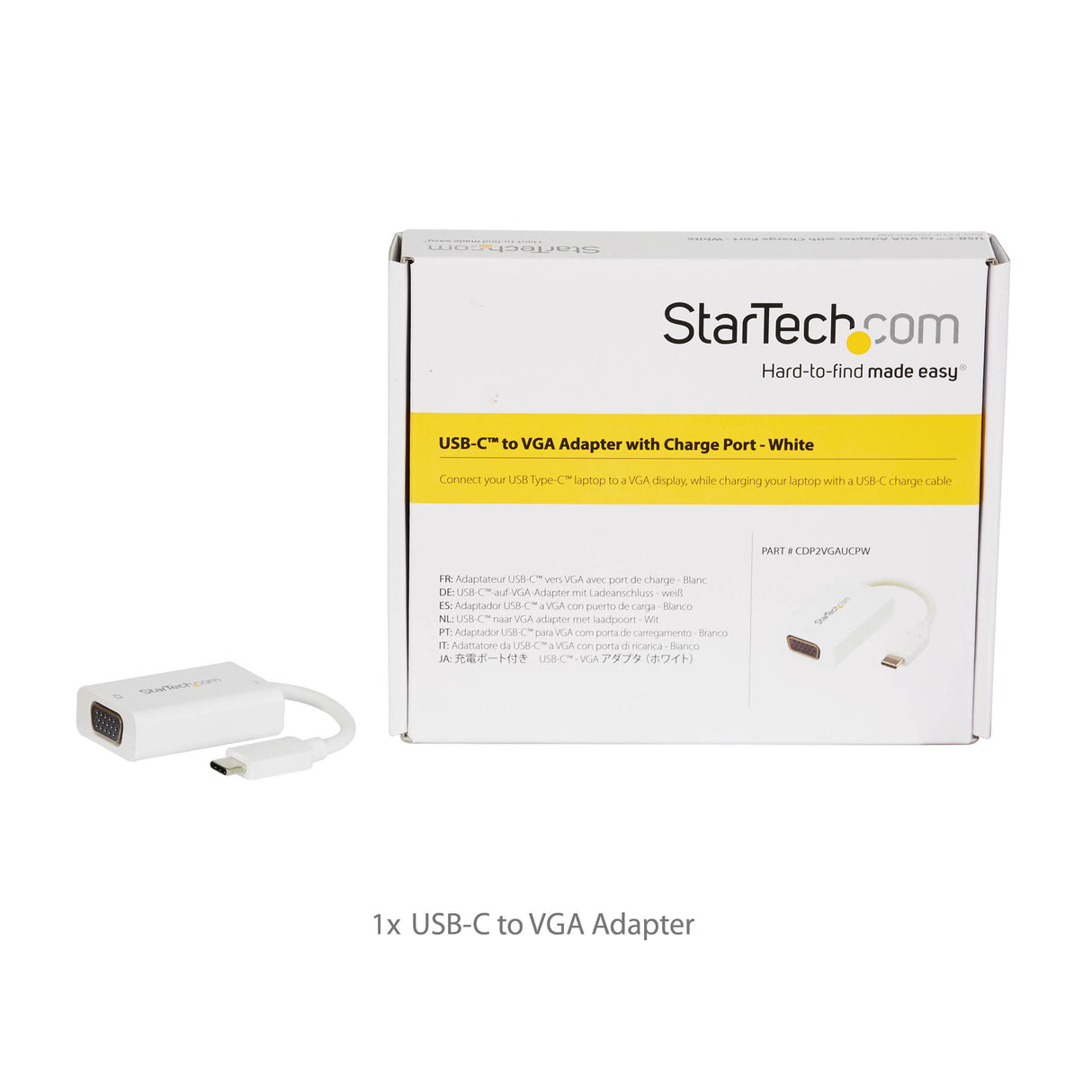 STARTECH USB C to VGA Adapter with Power Delivery - 1080p USB Type-C to VGA Monitor Video Converter w| Charging - 60W PD Pass-Through - Thunderbolt 3 Compatible - White (CDP2VGAUCPW) (CDP2VGAUCPW)