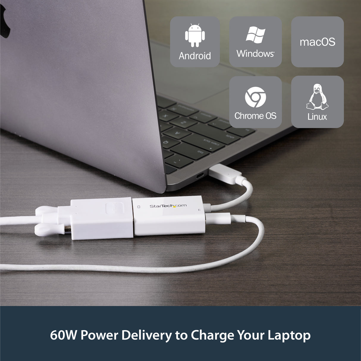 STARTECH USB C to VGA Adapter with Power Delivery - 1080p USB Type-C to VGA Monitor Video Converter w| Charging - 60W PD Pass-Through - Thunderbolt 3 Compatible - White (CDP2VGAUCPW) (CDP2VGAUCPW)