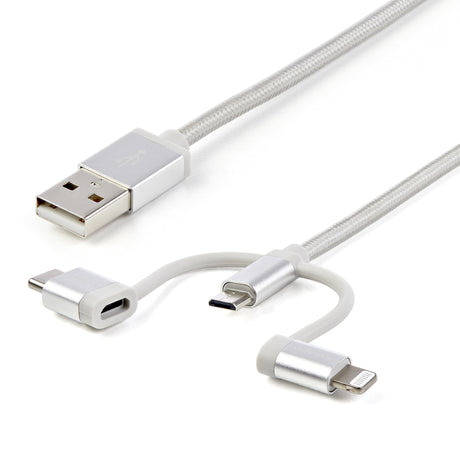 STARTECH USB Multi Charging Cable - 3.3 ft | 1m - Lightning | USB-C | Micro-USB - Braided - MFi Certified - USB 2.0 - 3 in 1 Charging (LTCUB1MGR) (LTCUB1MGR)